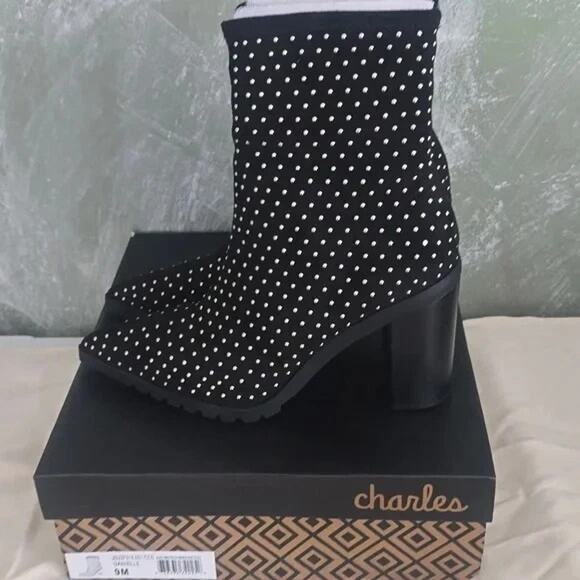 Charles David Womens Studded Stretch Microsuede Black Pull-on Bootie Danielle 9 - Picture 7 of 9